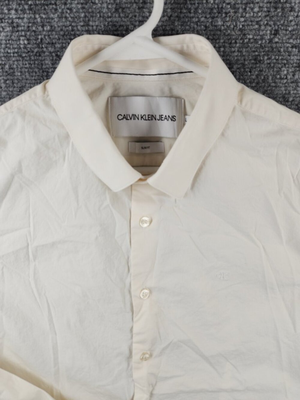 Calvin Klein CK Long Sleeve Button Up Shirt Cotton Slim Fit Large Pale Yellow